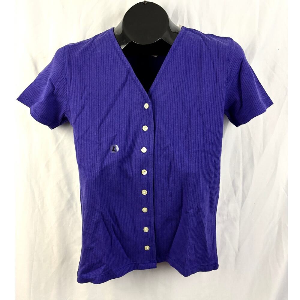 Vintage Copper Key Purple Ribbed Button Front Top‎ L Sz 14 NWT 100% Cotton
